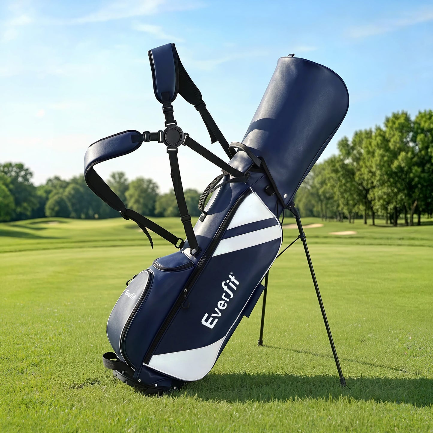 Alona.com.au Sports & Fitness > Golf > Golf Accessories Everfit Golf Stand Bag Lightweight Carry Bag Dual Strap Club Divider Blue