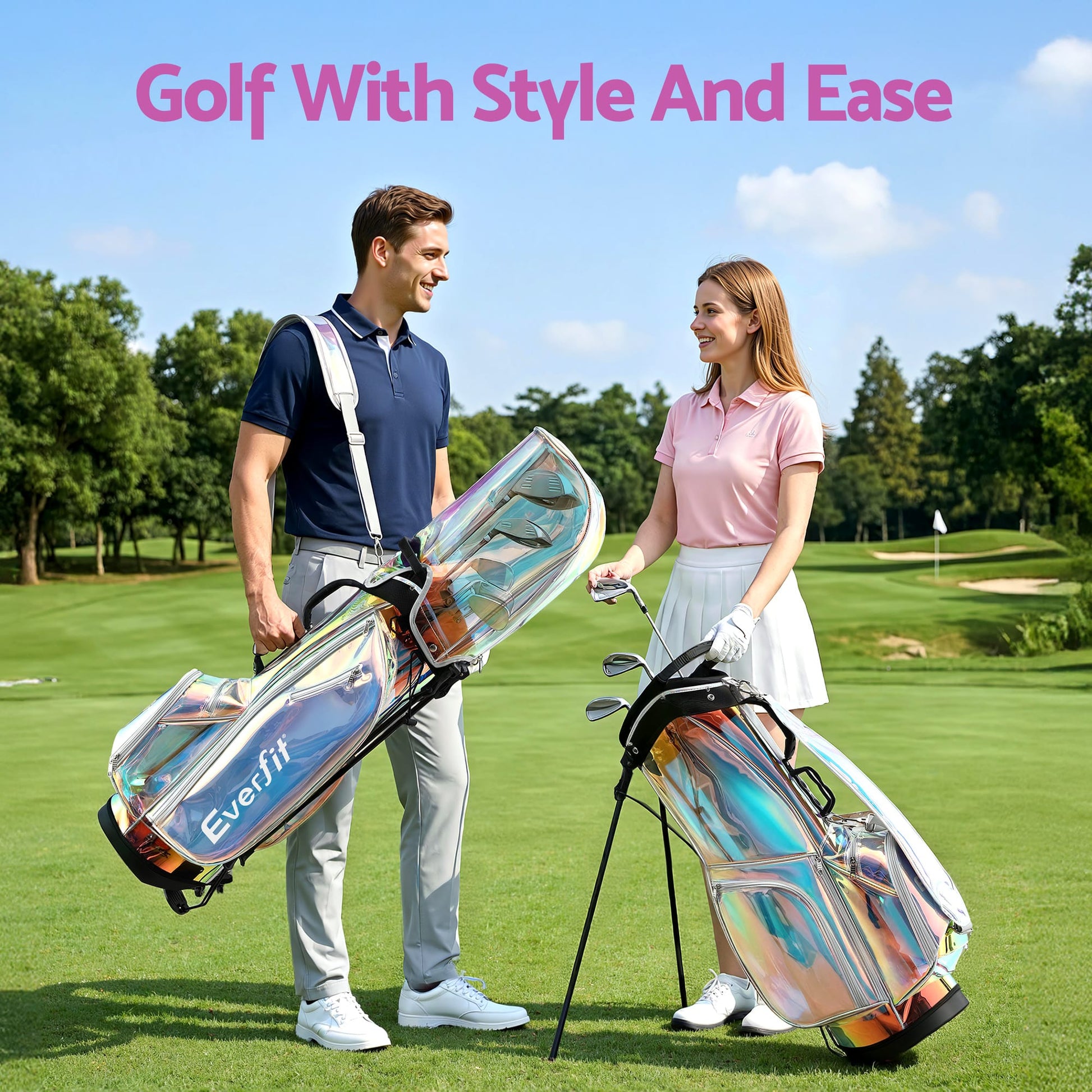 Alona.com.au Sports & Fitness > Golf > Golf Accessories Everfit Golf Stand Bag Lightweight Carry Bag Dual Strap Club Divider Holographic