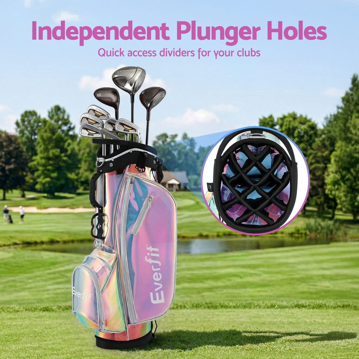 Alona.com.au Sports & Fitness > Golf > Golf Accessories Everfit Golf Stand Bag Lightweight Carry Bag Dual Strap Club Divider Holographic