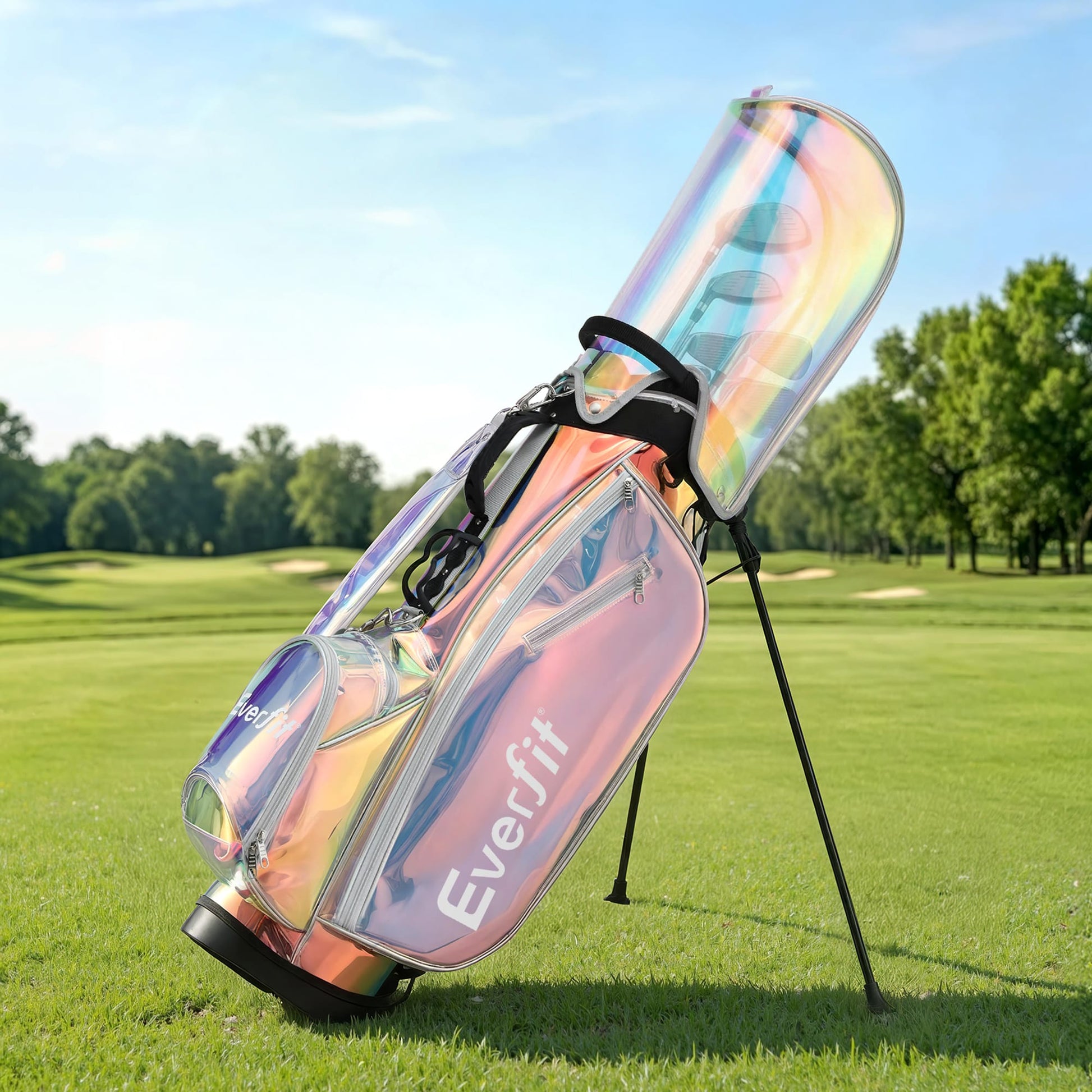 Alona.com.au Sports & Fitness > Golf > Golf Accessories Everfit Golf Stand Bag Lightweight Carry Bag Dual Strap Club Divider Holographic