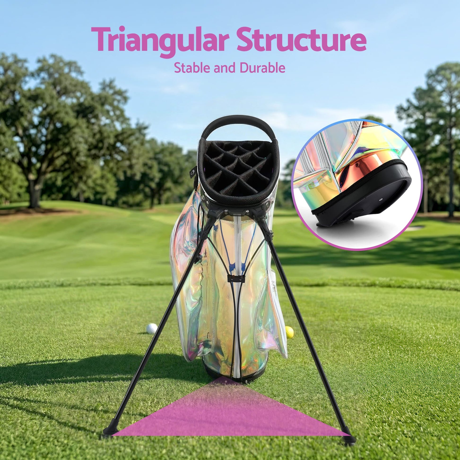Alona.com.au Sports & Fitness > Golf > Golf Accessories Everfit Golf Stand Bag Lightweight Carry Bag Dual Strap Club Divider Holographic