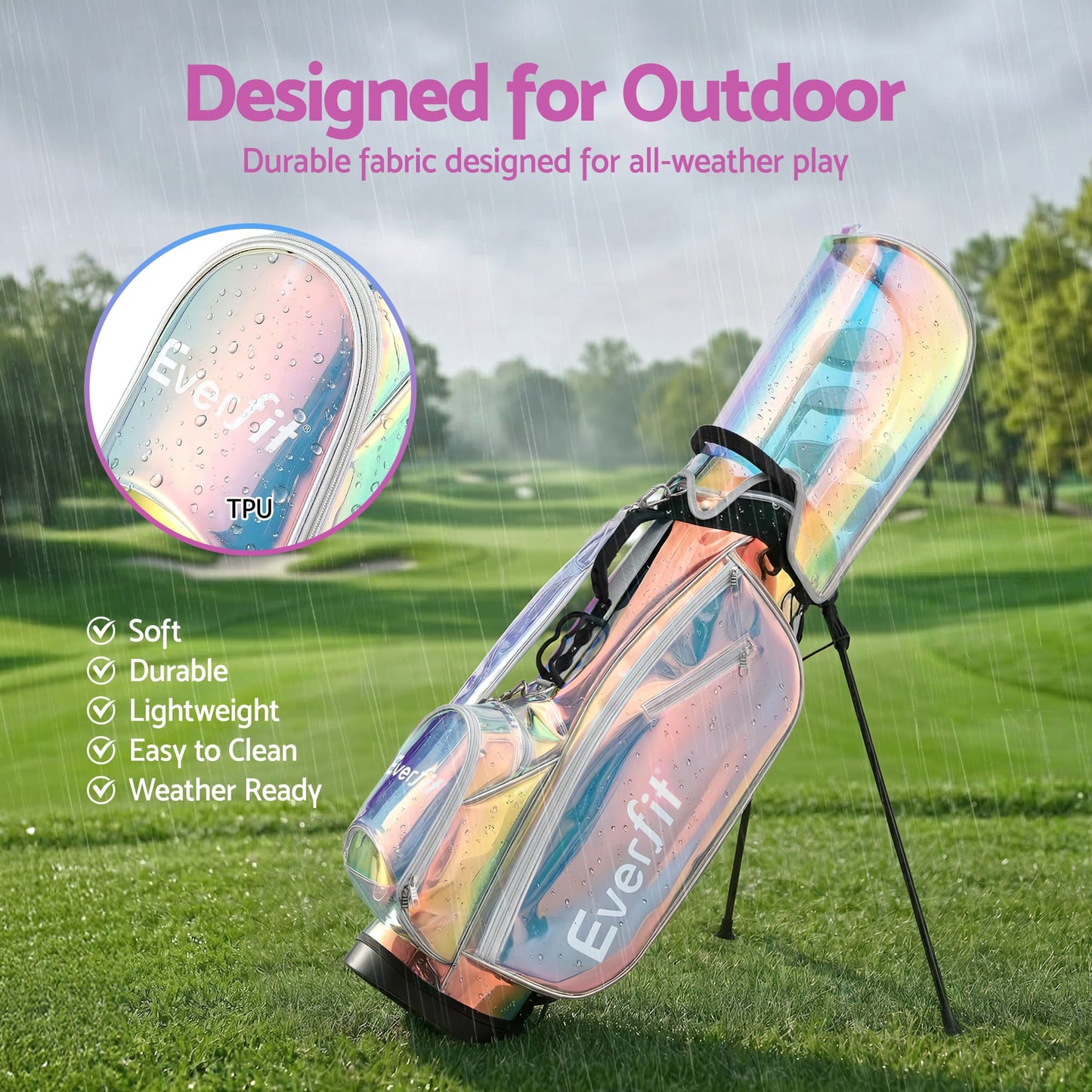 Alona.com.au Sports & Fitness > Golf > Golf Accessories Everfit Golf Stand Bag Lightweight Carry Bag Dual Strap Club Divider Holographic