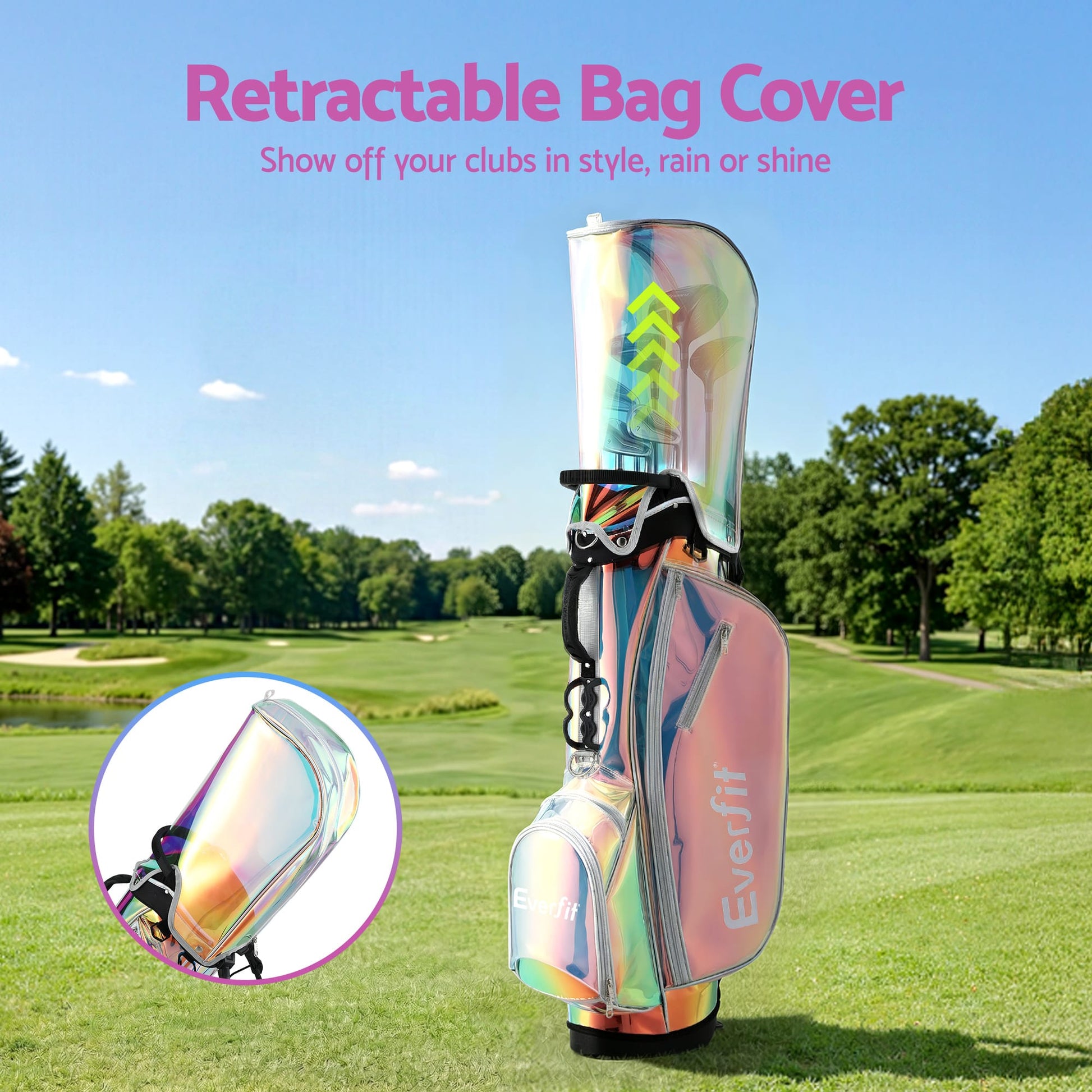Alona.com.au Sports & Fitness > Golf > Golf Accessories Everfit Golf Stand Bag Lightweight Carry Bag Dual Strap Club Divider Holographic