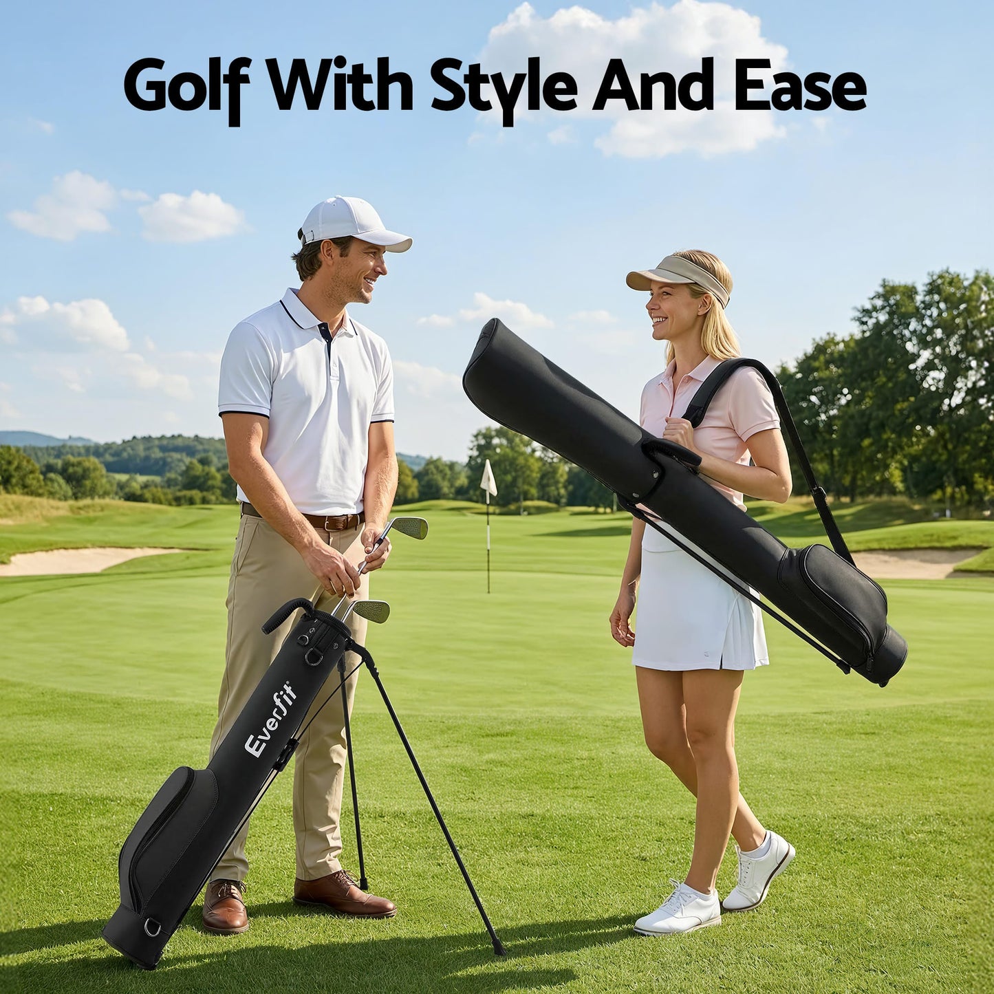 Alona.com.au Sports & Fitness > Golf > Golf Accessories Everfit Golf Stand Bag Lightweight Sunday Pitch And Putt Bag Black