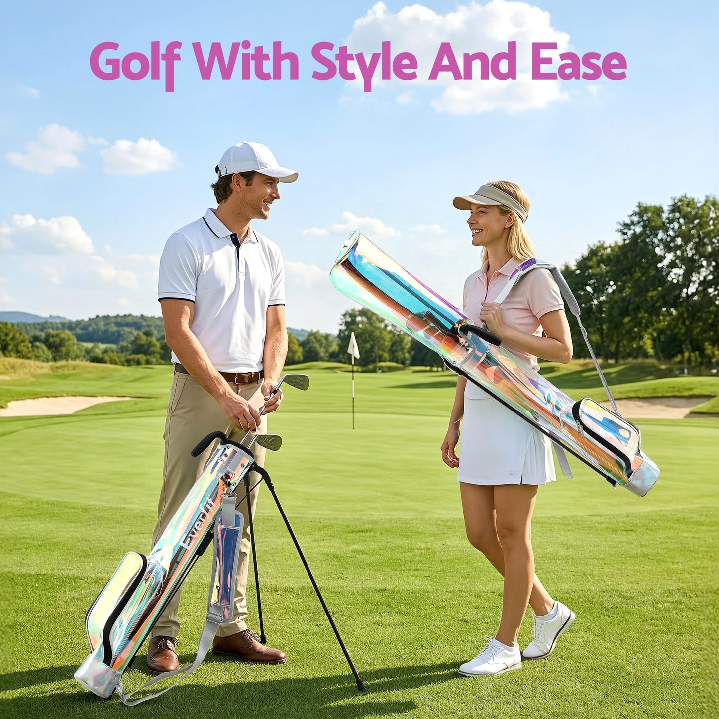 Alona.com.au Sports & Fitness > Golf > Golf Accessories Everfit Golf Stand Bag Lightweight Sunday Pitch And Putt Bag Holographic