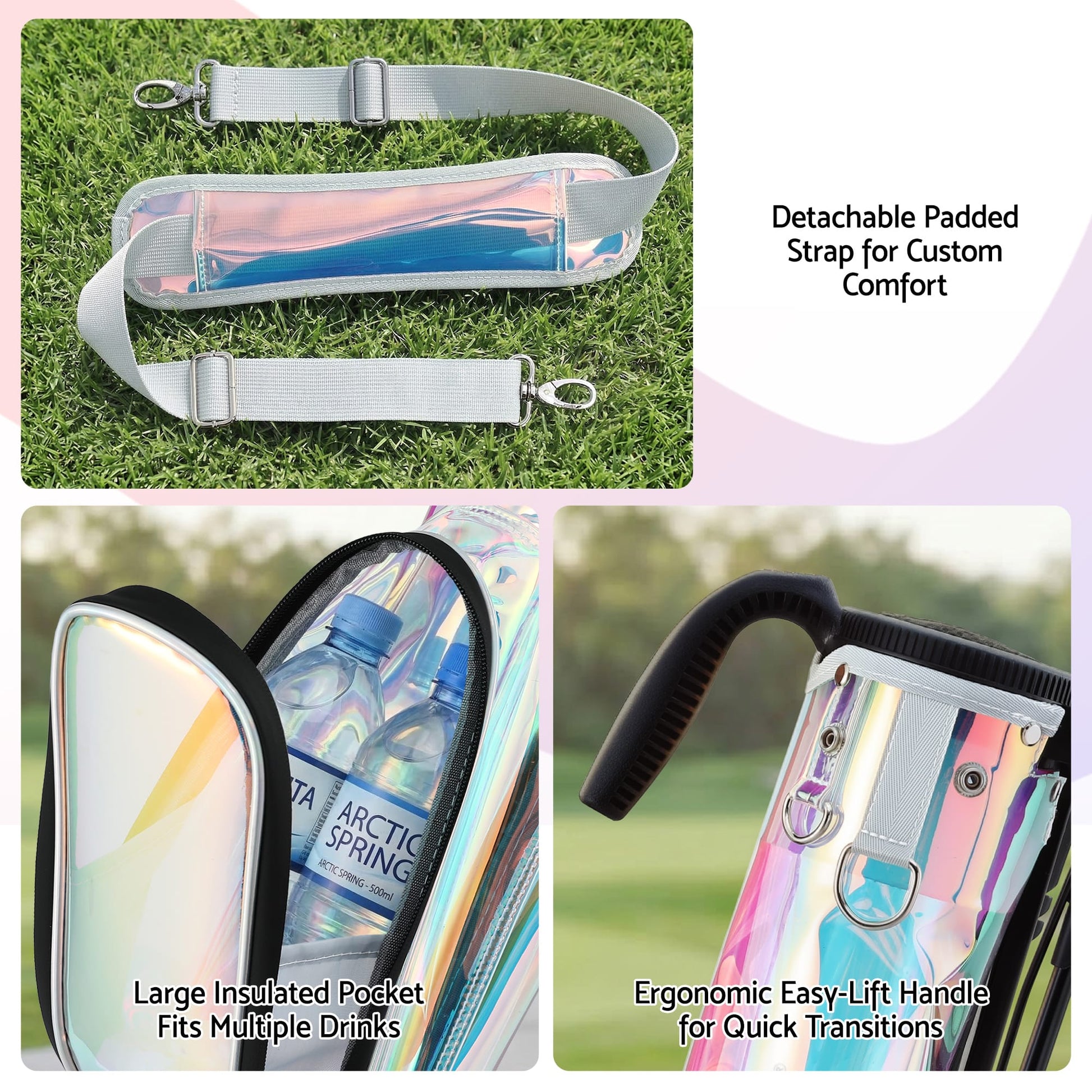 Alona.com.au Sports & Fitness > Golf > Golf Accessories Everfit Golf Stand Bag Lightweight Sunday Pitch And Putt Bag Holographic