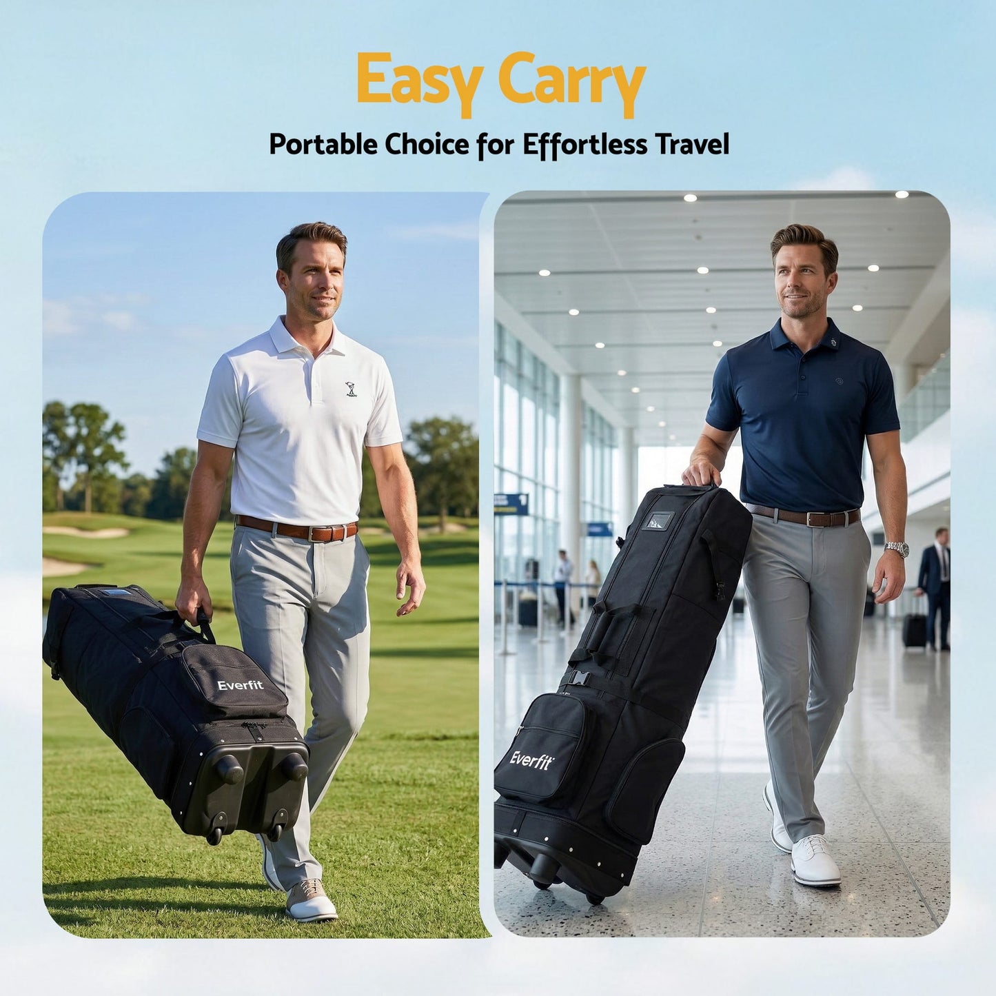Alona.com.au Sports & Fitness > Golf > Golf Accessories Everfit Golf Travel Bag Flight Cover Foldable Soft Case Wheels Black