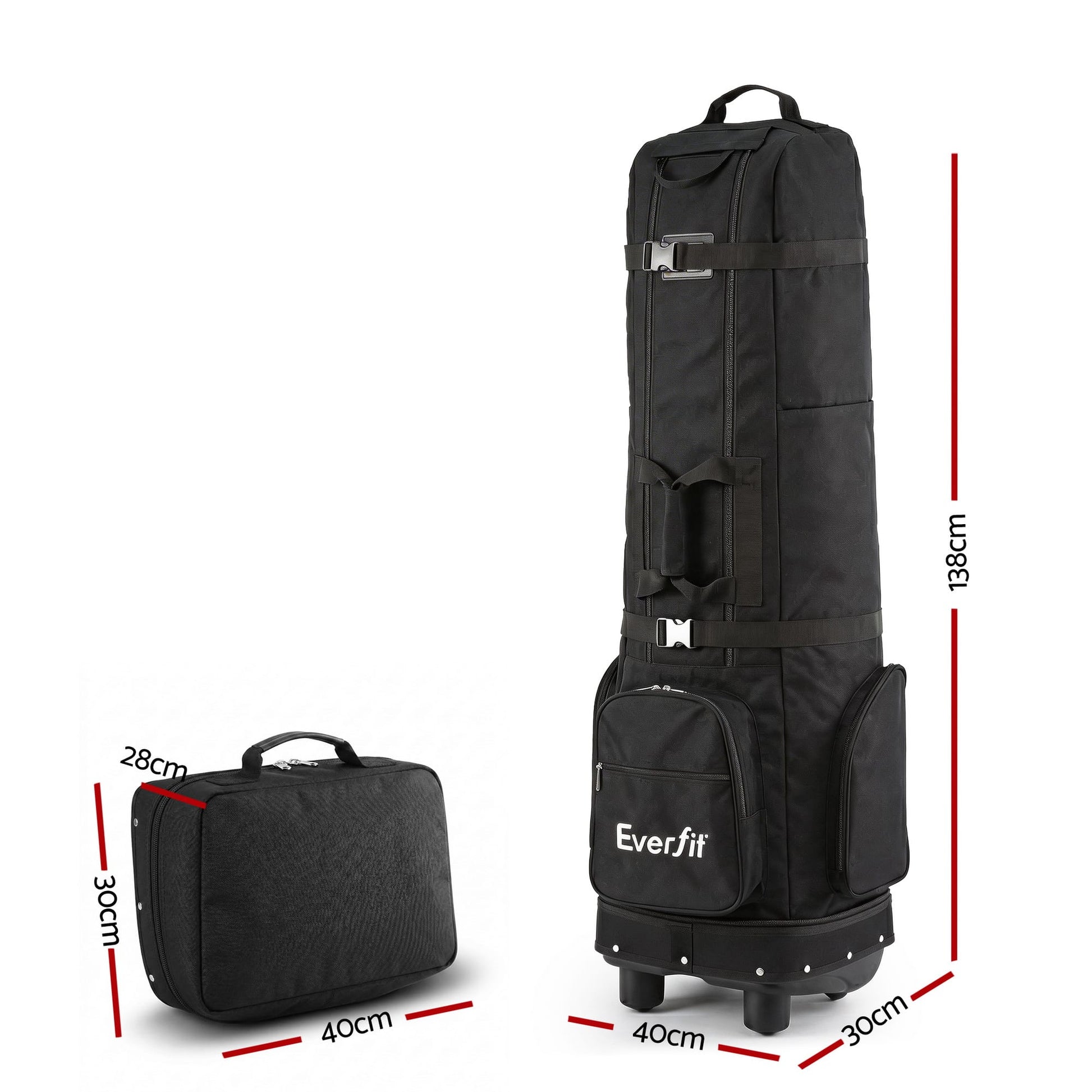 Alona.com.au Sports & Fitness > Golf > Golf Accessories Everfit Golf Travel Bag Flight Cover Foldable Soft Case Wheels Black
