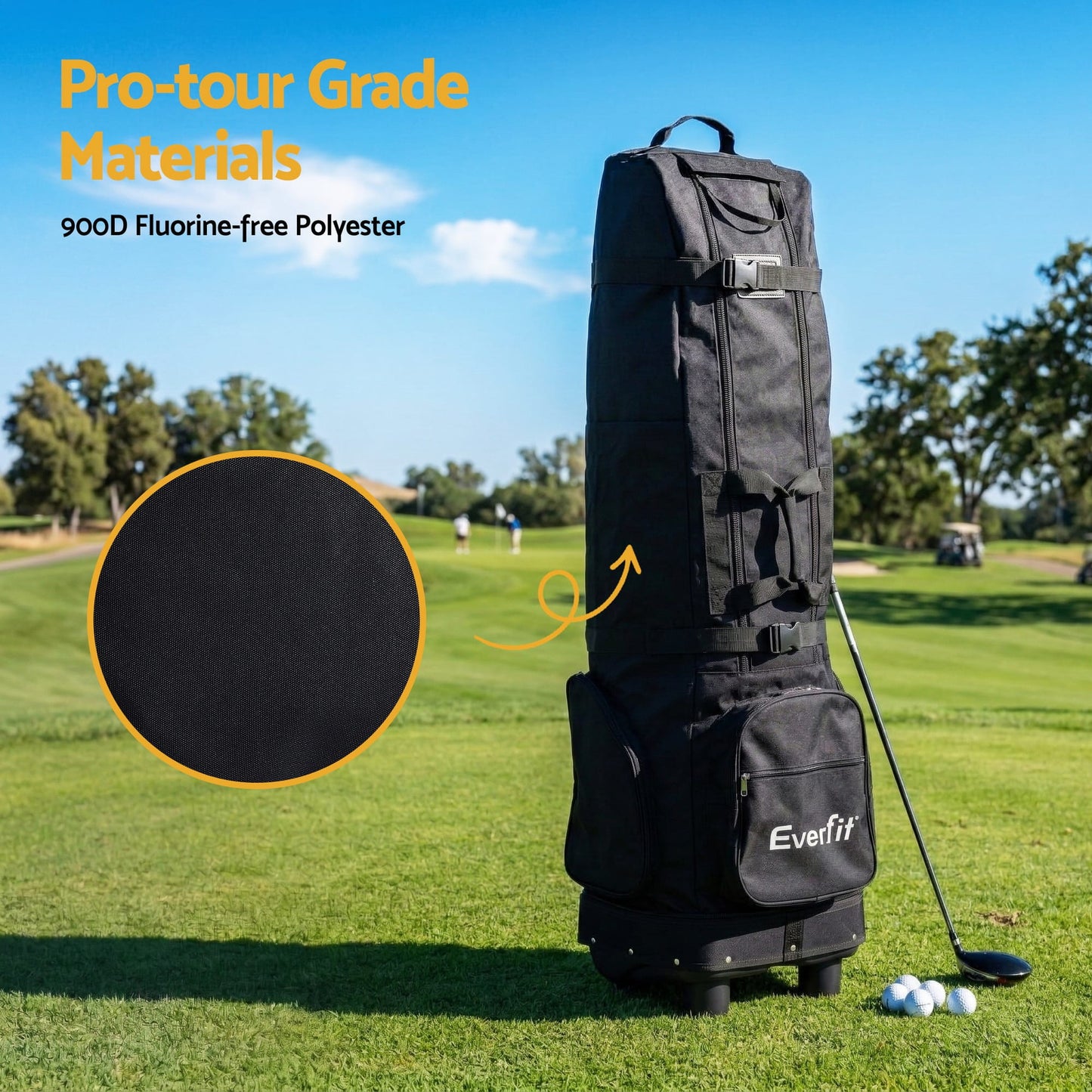 Alona.com.au Sports & Fitness > Golf > Golf Accessories Everfit Golf Travel Bag Flight Cover Foldable Soft Case Wheels Black