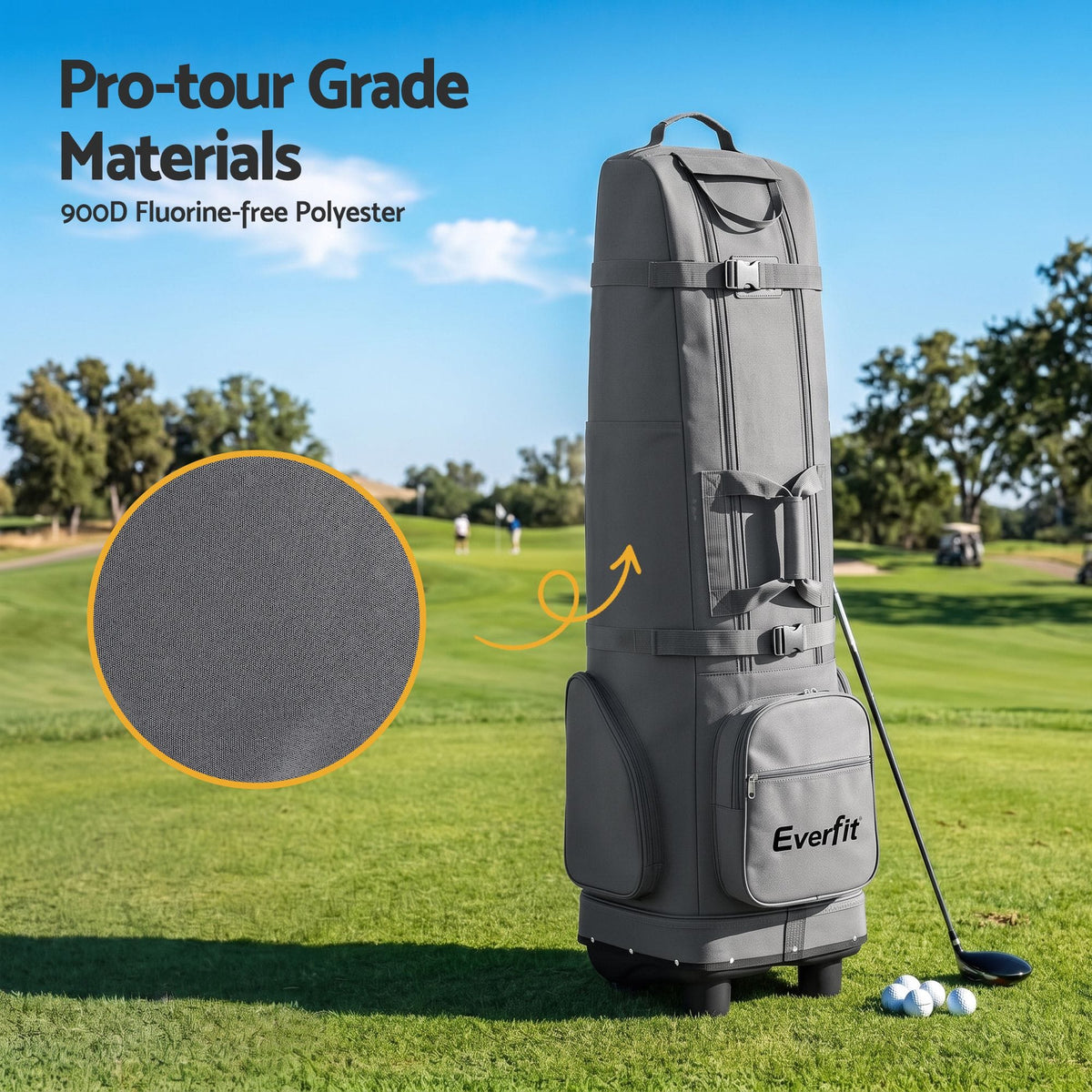 Alona.com.au Sports & Fitness > Golf > Golf Accessories Everfit Golf Travel Bag Flight Cover Foldable Soft Case Wheels Grey