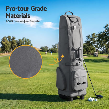 Alona.com.au Sports & Fitness > Golf > Golf Accessories Everfit Golf Travel Bag Flight Cover Foldable Soft Case Wheels Grey