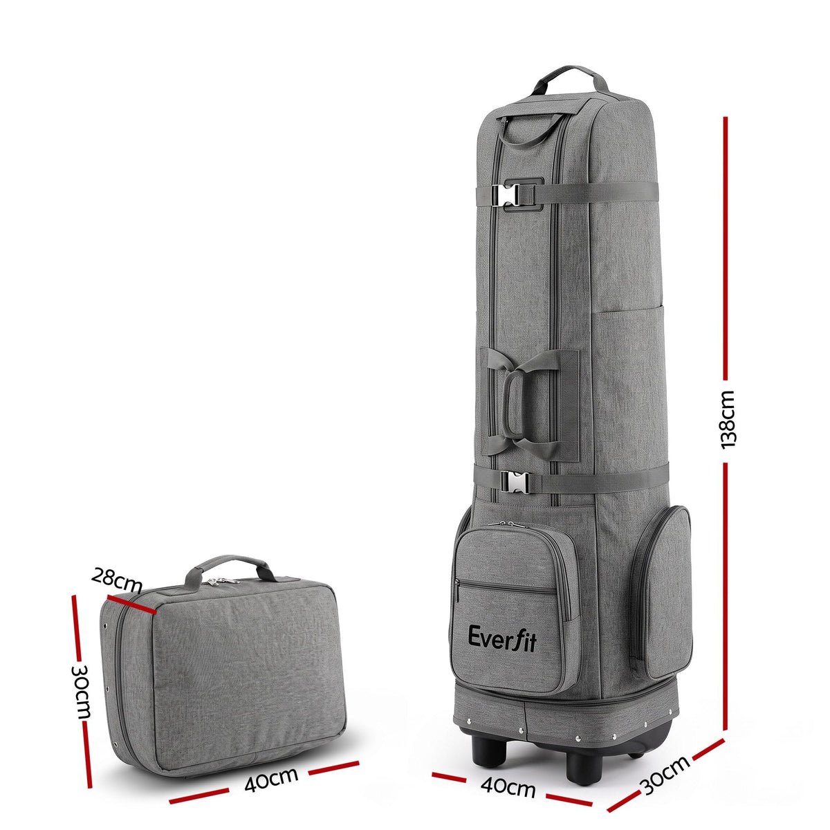 Alona.com.au Sports & Fitness > Golf > Golf Accessories Everfit Golf Travel Bag Flight Cover Foldable Soft Case Wheels Grey
