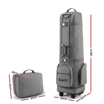 Alona.com.au Sports & Fitness > Golf > Golf Accessories Everfit Golf Travel Bag Flight Cover Foldable Soft Case Wheels Grey