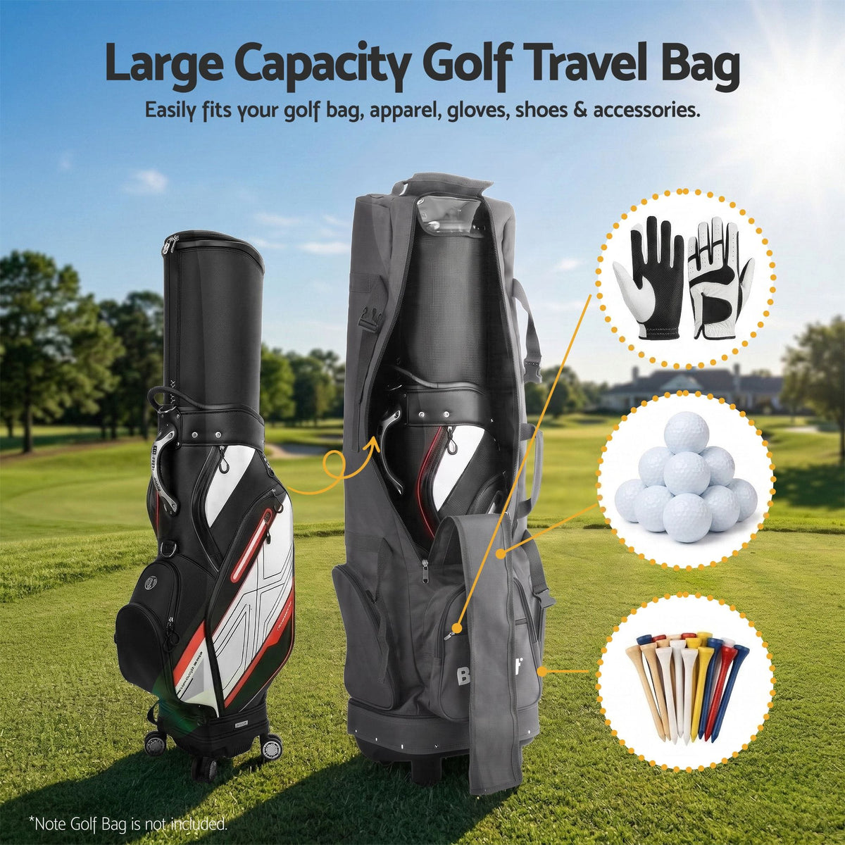 Alona.com.au Sports & Fitness > Golf > Golf Accessories Everfit Golf Travel Bag Flight Cover Foldable Soft Case Wheels Grey