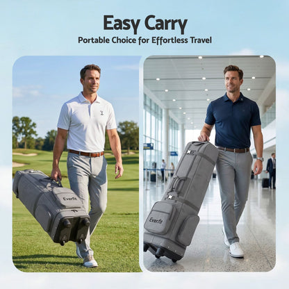 Alona.com.au Sports & Fitness > Golf > Golf Accessories Everfit Golf Travel Bag Flight Cover Foldable Soft Case Wheels Grey