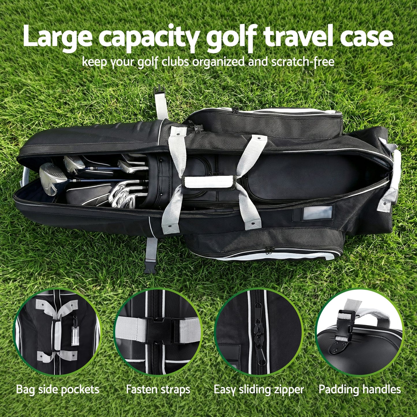 Alona.com.au Sports & Fitness > Golf > Golf Accessories Everfit Golf Travel Bags for Airlines with Wheels Golf Clubs Hard Case Foldable