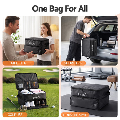 Alona.com.au Sports & Fitness > Golf > Golf Accessories Everfit Golf Trunk Organizer for Car, 2-Tier Golf Storage Bag with Ventilated Shoe Compartment Black