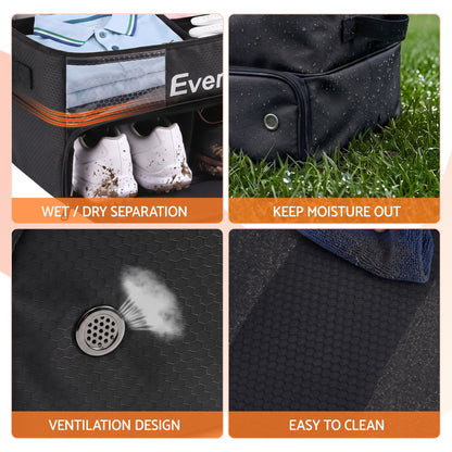 Alona.com.au Sports & Fitness > Golf > Golf Accessories Everfit Golf Trunk Organizer for Car, 2-Tier Golf Storage Bag with Ventilated Shoe Compartment Black