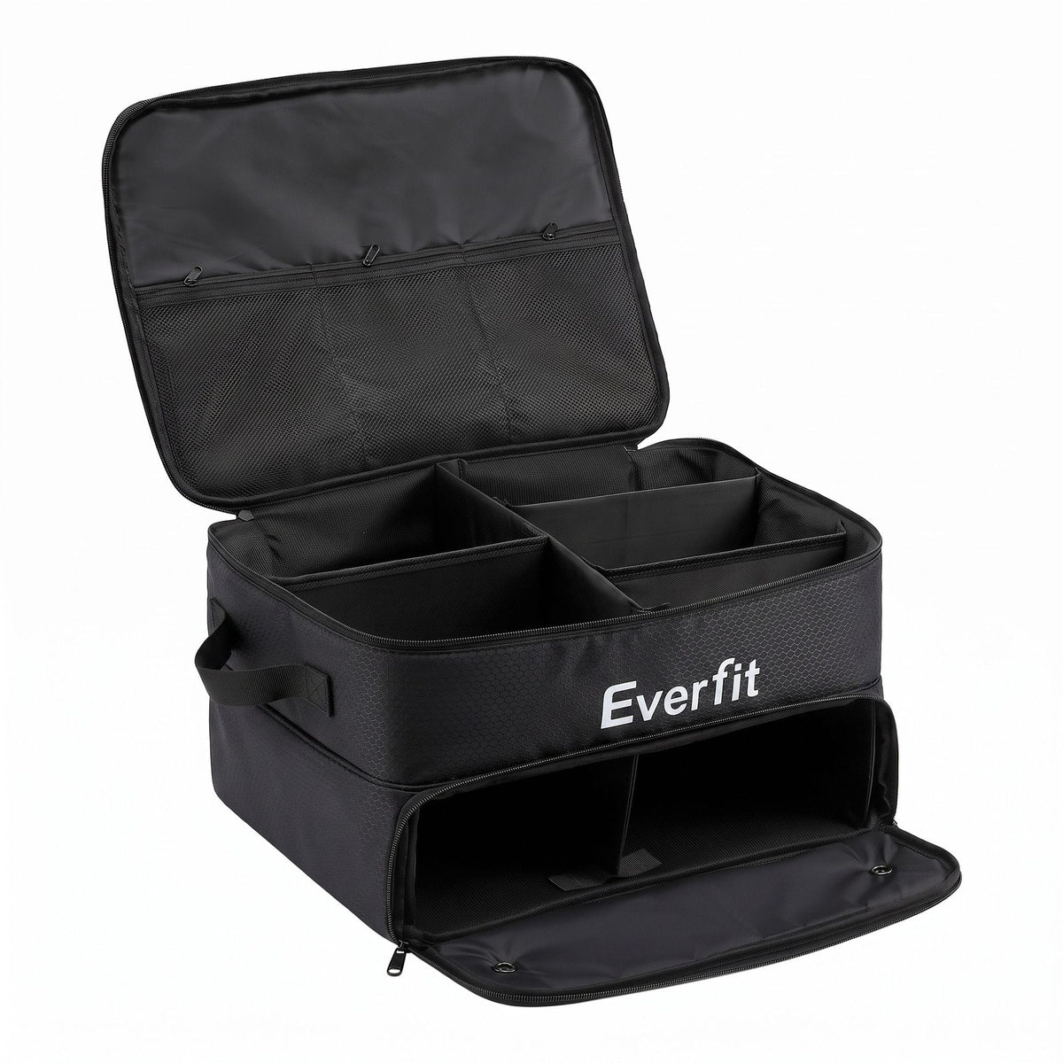 Alona.com.au Sports & Fitness > Golf > Golf Accessories Everfit Golf Trunk Organizer for Car, 2-Tier Golf Storage Bag with Ventilated Shoe Compartment Black