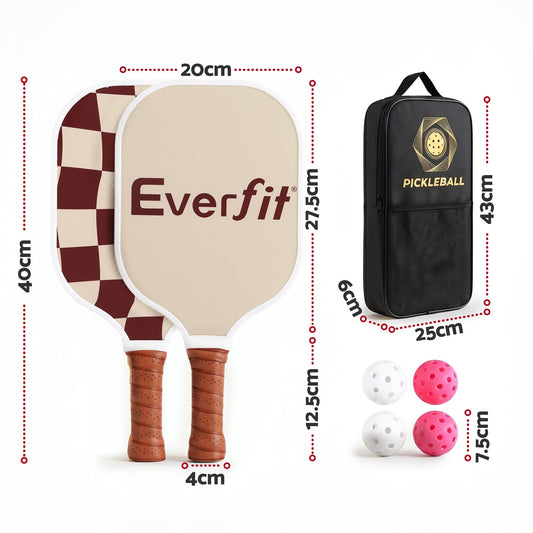 Alona.com.au Sports & Fitness > Racquet Sports > Pickleball Everfit Pickleball Paddle Set Fibreglass Racquet Honeycomb Core With Bag Brown