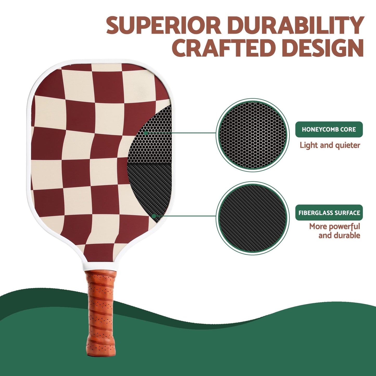 Alona.com.au Sports & Fitness > Racquet Sports > Pickleball Everfit Pickleball Paddle Set Fibreglass Racquet Honeycomb Core With Bag Brown