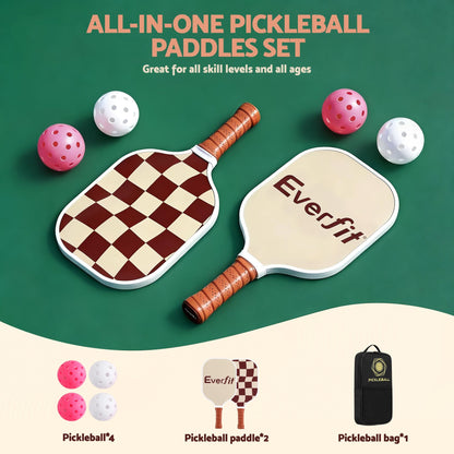 Alona.com.au Sports & Fitness > Racquet Sports > Pickleball Everfit Pickleball Paddle Set Fibreglass Racquet Honeycomb Core With Bag Brown