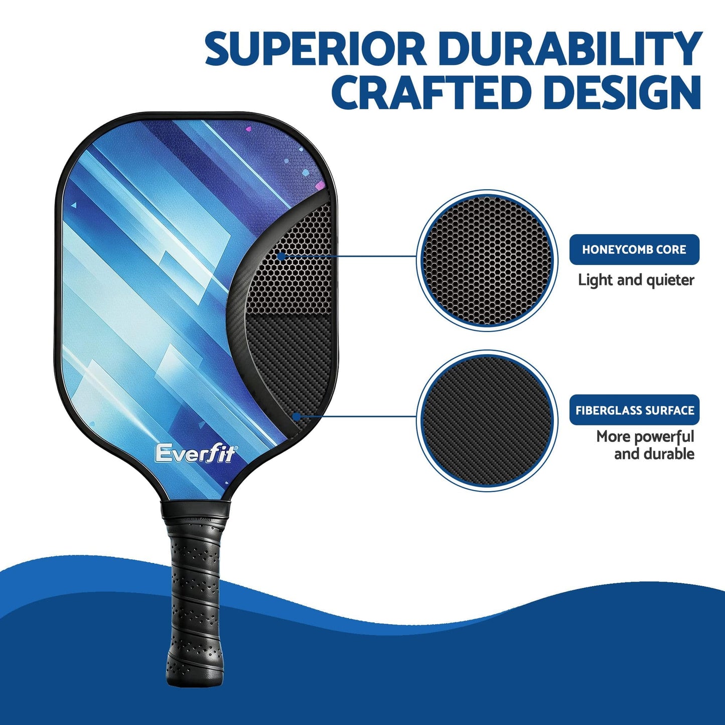 Alona.com.au Sports & Fitness > Racquet Sports > Pickleball Everfit Pickleball Paddle Set Fibreglass Racquet Honeycomb Core With Bag