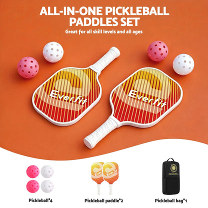 Alona.com.au Sports & Fitness > Racquet Sports > Pickleball Everfit Pickleball Paddle Set Fibreglass Racquet Honeycomb Core With Bag Orange