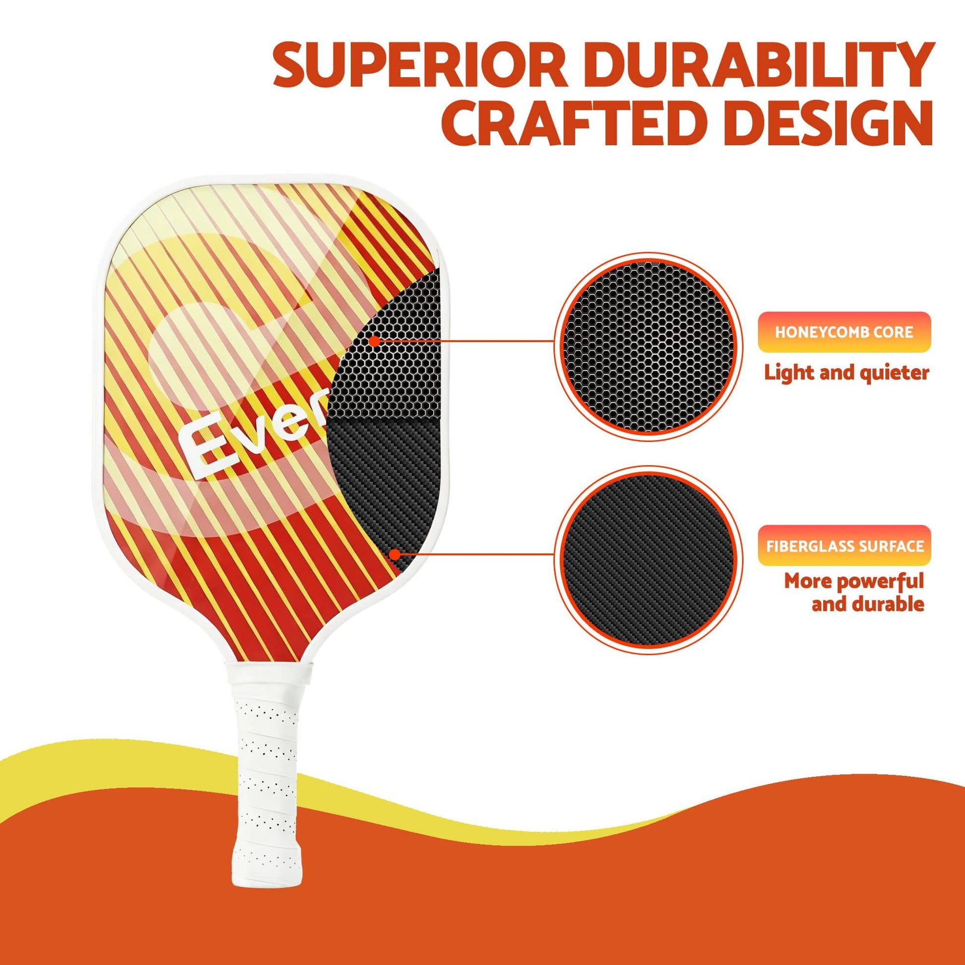 Alona.com.au Sports & Fitness > Racquet Sports > Pickleball Everfit Pickleball Paddle Set Fibreglass Racquet Honeycomb Core With Bag Orange