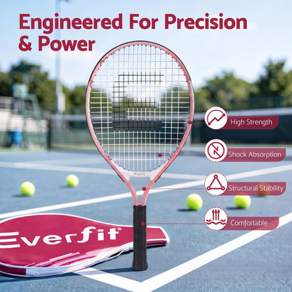 Alona.com.au Sports & Fitness > Racquet Sports > Tennis Everfit 23 Inch Tennis Racket Set of 2 Pack Lightweight Cushioned Grip Pink