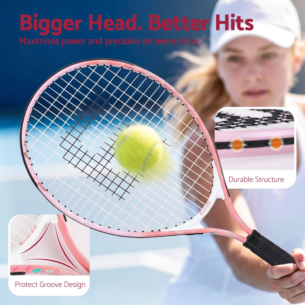 Alona.com.au Sports & Fitness > Racquet Sports > Tennis Everfit 23 Inch Tennis Racket Set of 2 Pack Lightweight Cushioned Grip Pink