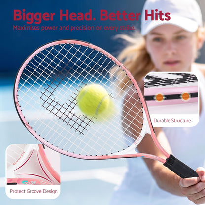 Alona.com.au Sports & Fitness > Racquet Sports > Tennis Everfit 23 Inch Tennis Racket Set of 2 Pack Lightweight Cushioned Grip Pink