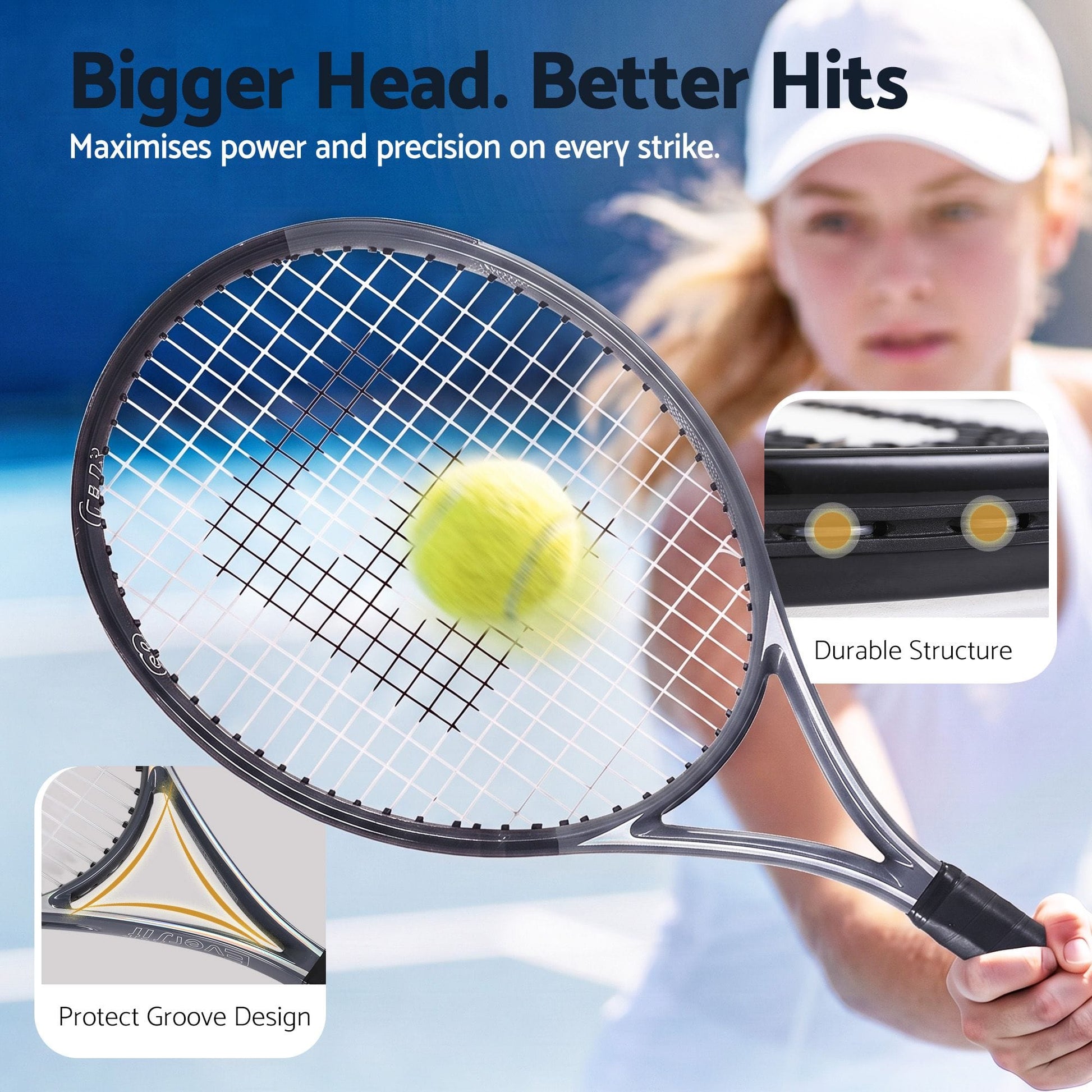 Alona.com.au Sports & Fitness > Racquet Sports > Tennis Everfit 27 Inch Tennis Racket Lightweight Racquet for Beginner Adult Players Black