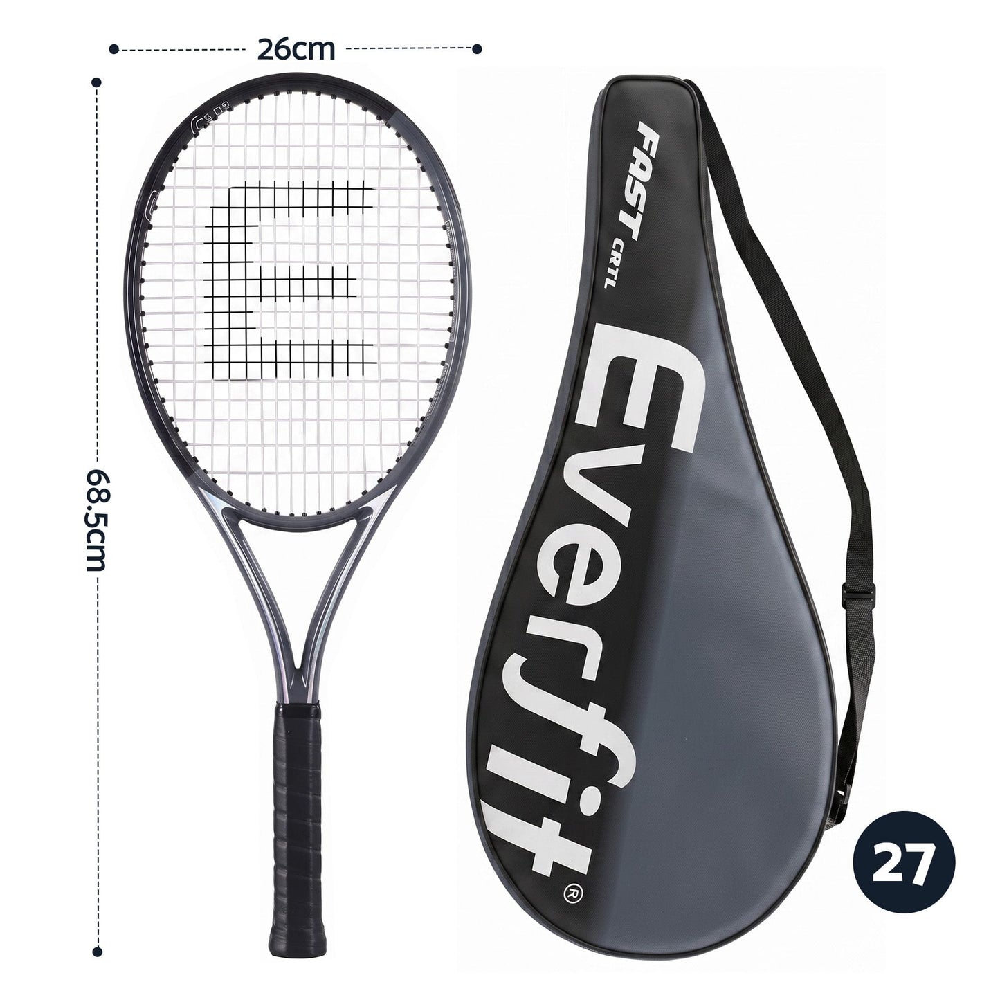 Alona.com.au Sports & Fitness > Racquet Sports > Tennis Everfit 27 Inch Tennis Racket Lightweight Racquet for Beginner Adult Players Black