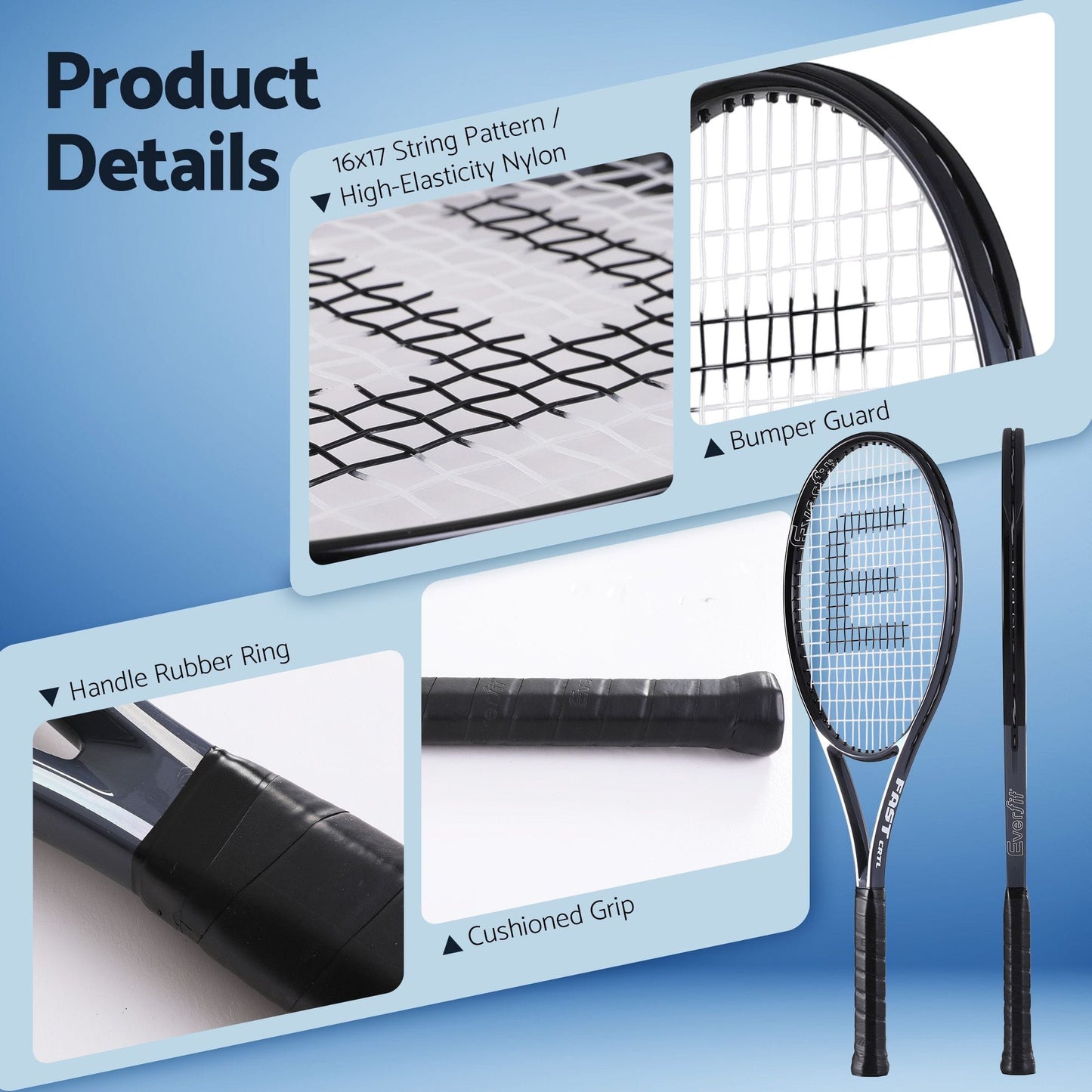 Alona.com.au Sports & Fitness > Racquet Sports > Tennis Everfit 27 Inch Tennis Racket Lightweight Racquet for Beginner Adult Players Black