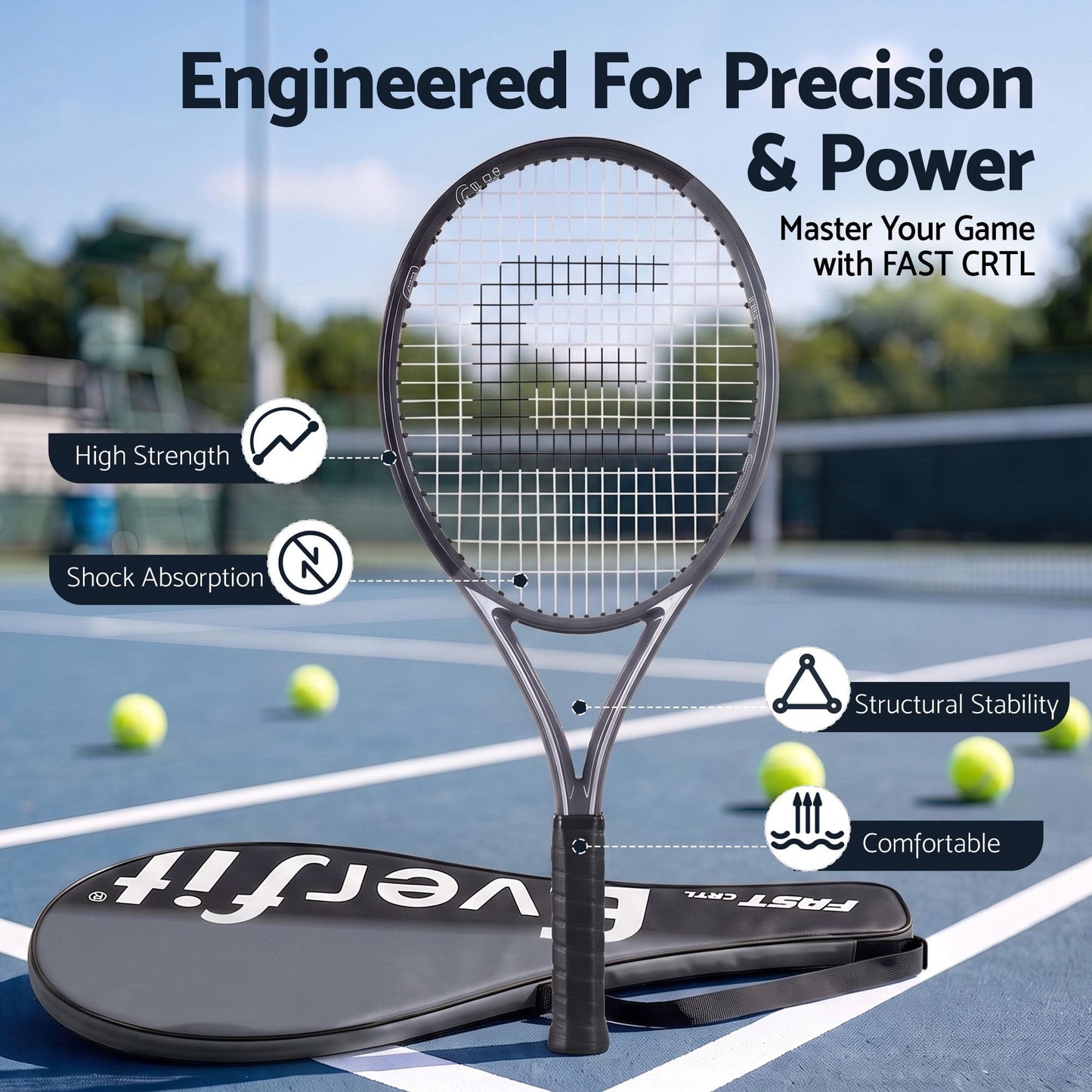 Alona.com.au Sports & Fitness > Racquet Sports > Tennis Everfit 27 Inch Tennis Racket Lightweight Racquet for Beginner Adult Players Black