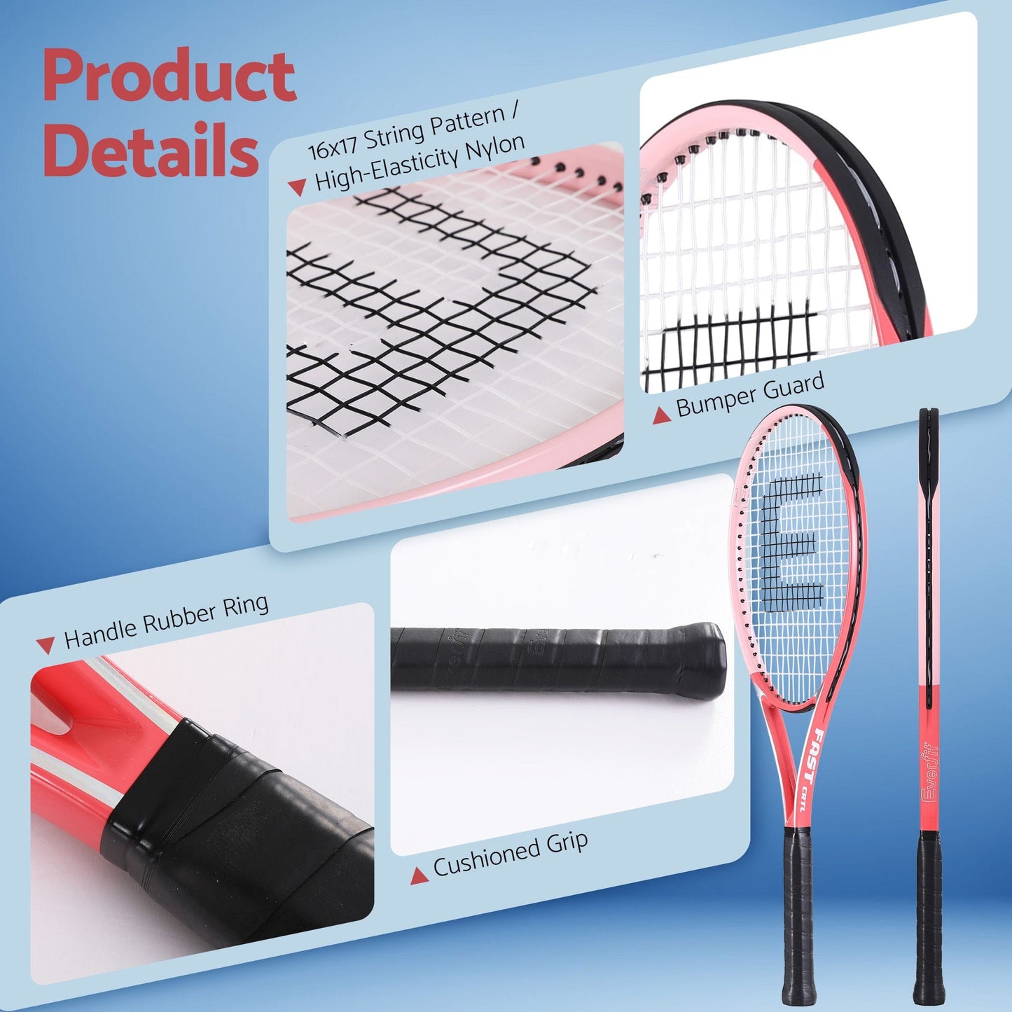 Alona.com.au Sports & Fitness > Racquet Sports > Tennis Everfit 27 Inch Tennis Racket Lightweight Racquet for Beginner Adult Players Pink
