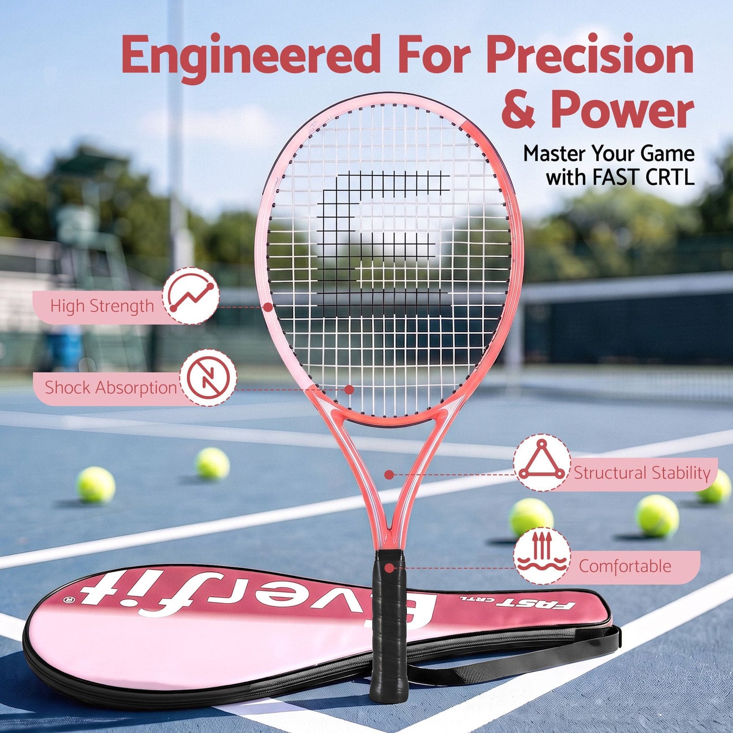 Alona.com.au Sports & Fitness > Racquet Sports > Tennis Everfit 27 Inch Tennis Racket Lightweight Racquet for Beginner Adult Players Pink