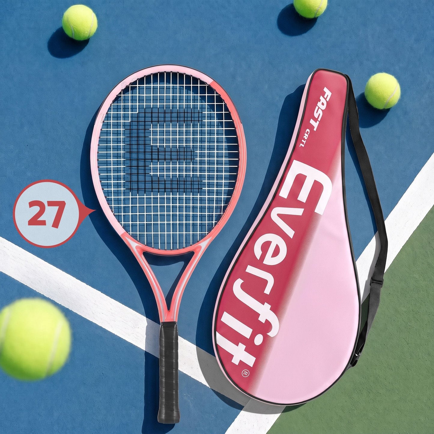 Alona.com.au Sports & Fitness > Racquet Sports > Tennis Everfit 27 Inch Tennis Racket Lightweight Racquet for Beginner Adult Players Pink
