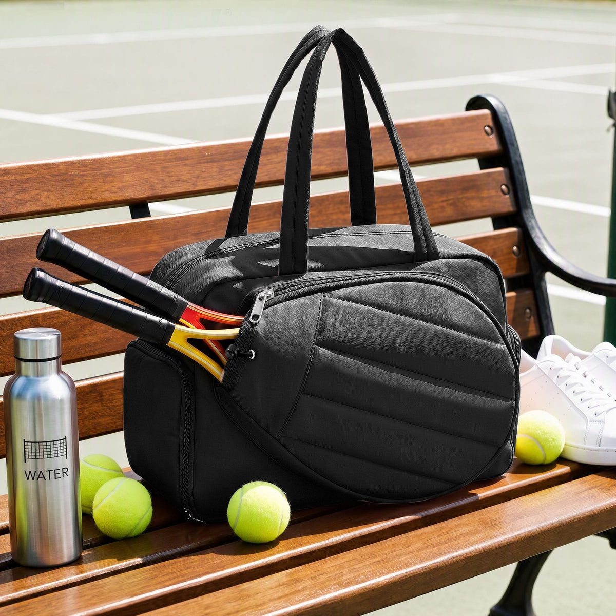 Alona.com.au Sports & Fitness > Racquet Sports > Tennis Everfit Tennis Tote Bag Gym Bag Sports Duffle Bags Holds 2 Rackets Black