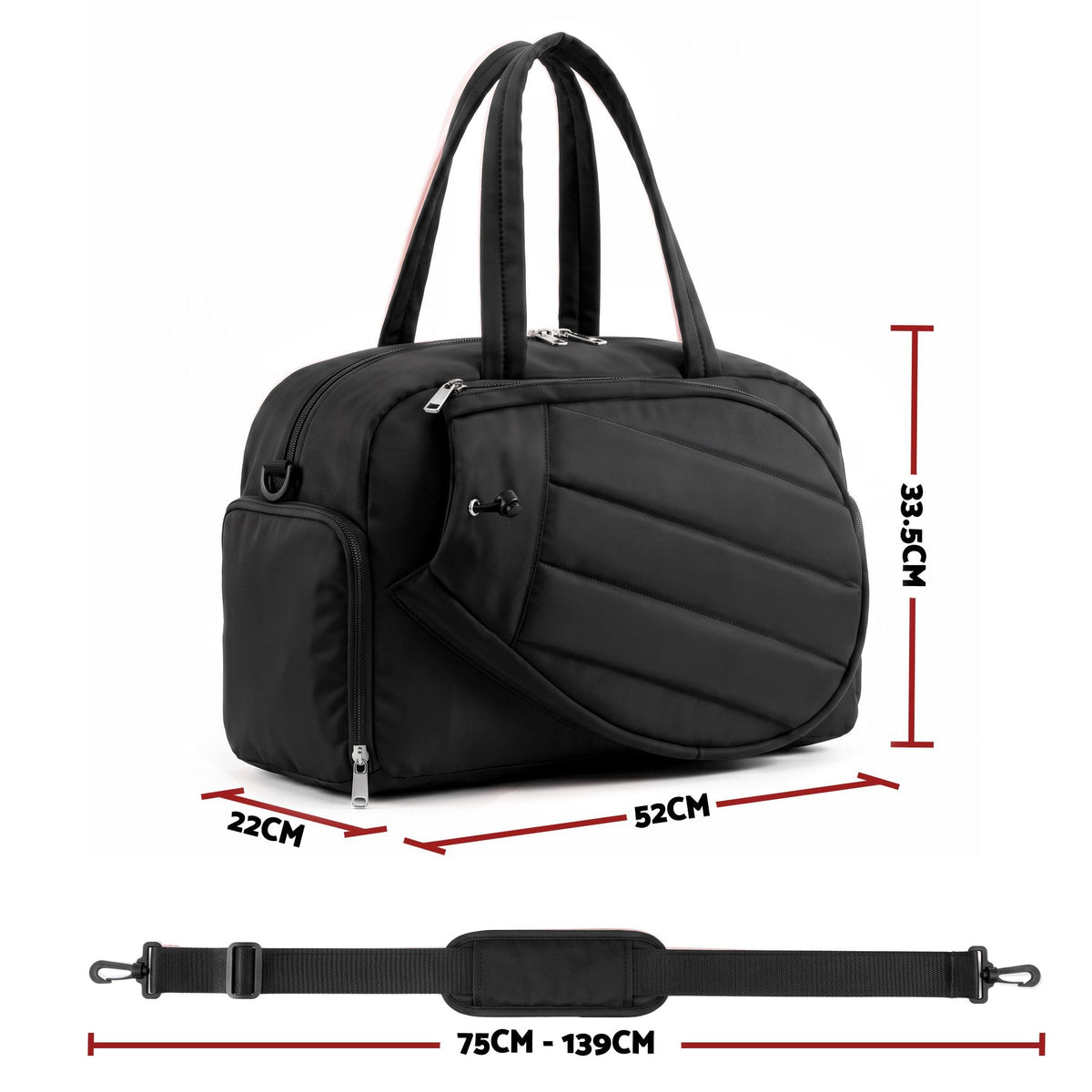 Alona.com.au Sports & Fitness > Racquet Sports > Tennis Everfit Tennis Tote Bag Gym Bag Sports Duffle Bags Holds 2 Rackets Black