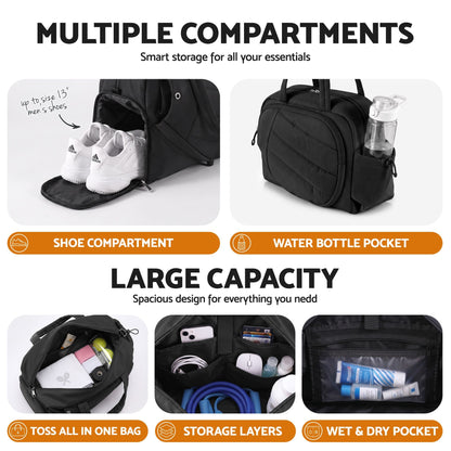 Alona.com.au Sports & Fitness > Racquet Sports > Tennis Everfit Tennis Tote Bag Gym Bag Sports Duffle Bags Holds 2 Rackets Black