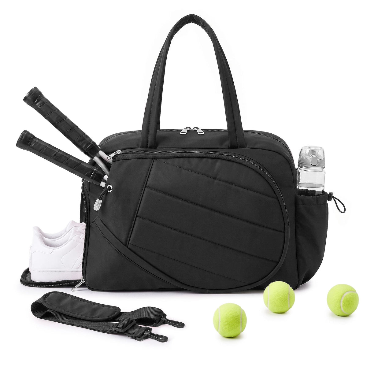 Alona.com.au Sports & Fitness > Racquet Sports > Tennis Everfit Tennis Tote Bag Gym Bag Sports Duffle Bags Holds 2 Rackets Black