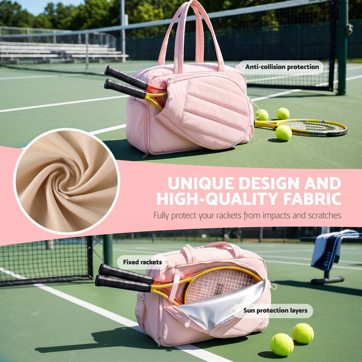 Alona.com.au Sports & Fitness > Racquet Sports > Tennis Everfit Tennis Tote Bag Gym Bag Sports Duffle Bags Holds 2 Rackets Pink