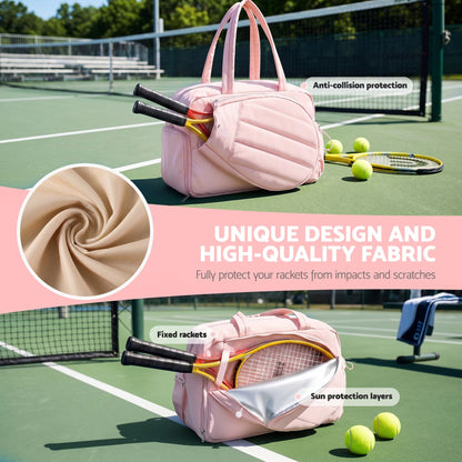 Alona.com.au Sports & Fitness > Racquet Sports > Tennis Everfit Tennis Tote Bag Gym Bag Sports Duffle Bags Holds 2 Rackets Pink