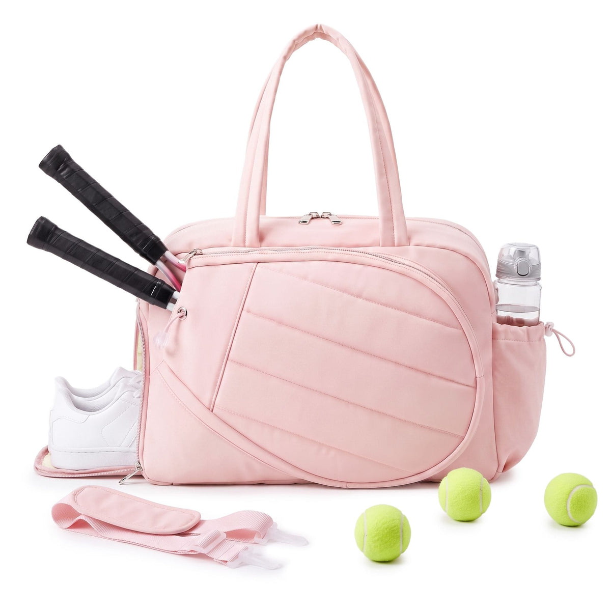 Alona.com.au Sports & Fitness > Racquet Sports > Tennis Everfit Tennis Tote Bag Gym Bag Sports Duffle Bags Holds 2 Rackets Pink