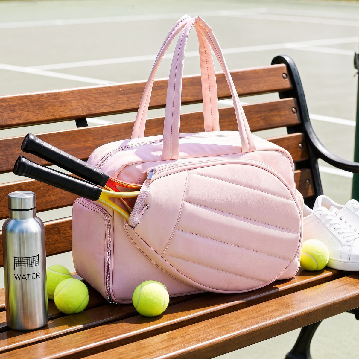 Alona.com.au Sports & Fitness > Racquet Sports > Tennis Everfit Tennis Tote Bag Gym Bag Sports Duffle Bags Holds 2 Rackets Pink