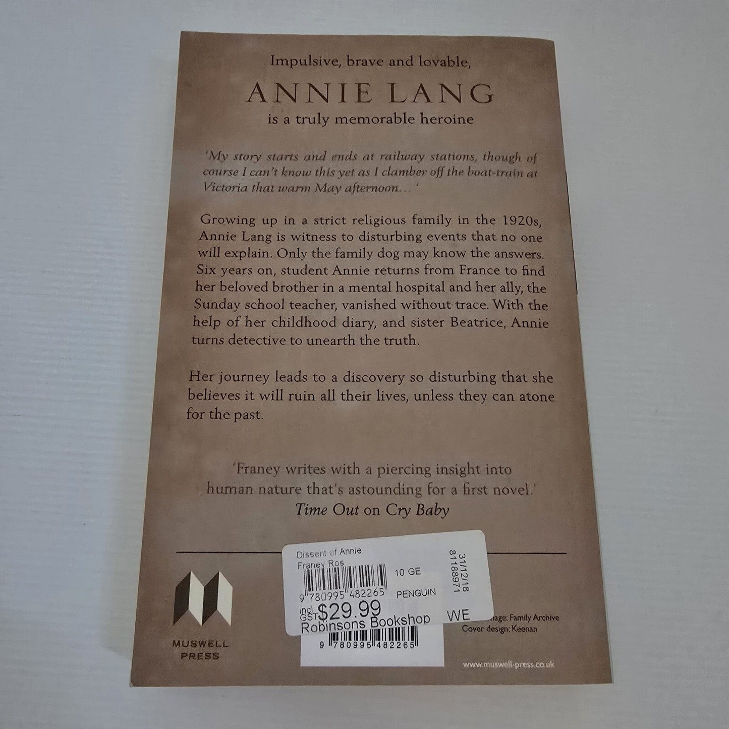 Alona.com.au The Dissent Of Annie Lang By Ros Franey -  Paperback, 2018