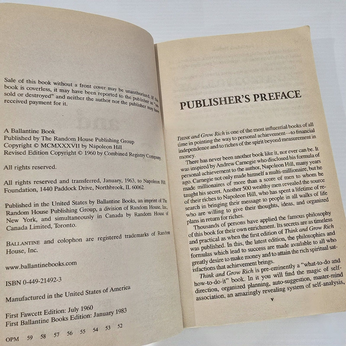 Alona.com.au Think and Grow Rich by Napoleon Hill, Paperback 1983 (First Ballantine Edition)