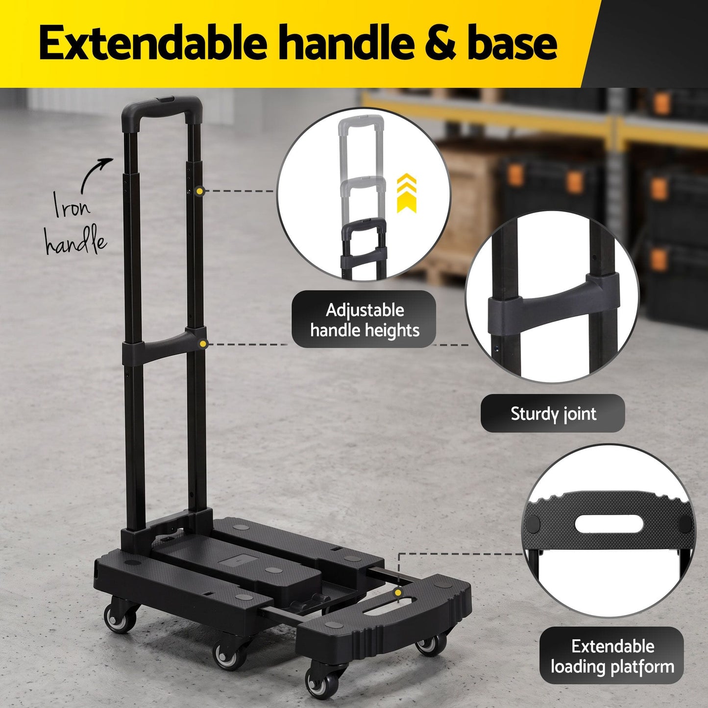 Alona.com.au Tools > Tools Storage > Utility Trolleys Giantz Folding Hand Truck Platform Trolley Foldable Dolly Cart 200kg Load Black